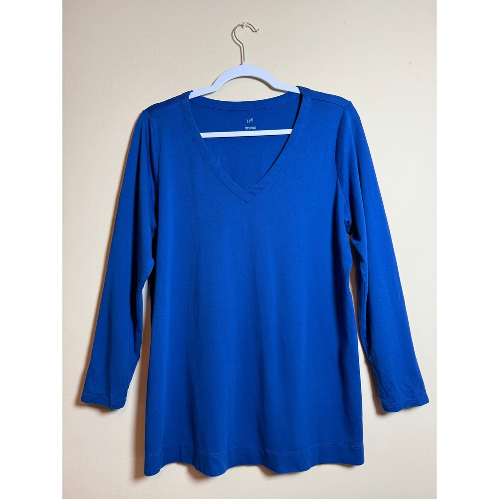 J. Jill Simply Supima Side-Slit Tunic Blue V-Neck Long Sleeve Cotton Top Medium
